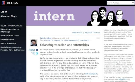 Cohen's piece on the AU Career Center blog entitled "Balancing vacation and internships"